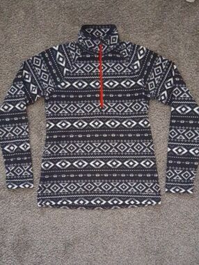 Eddie Bauer Black & White Aztec Pattern Quarter Zip Polar Fleece Small